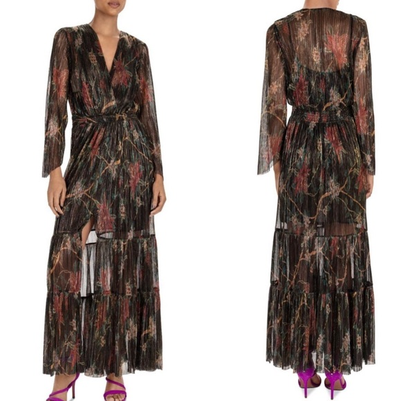 ba&sh Dresses & Skirts - BA&SH Hendrix Metallic Plisse’ Floral Maxi Dress Size 6